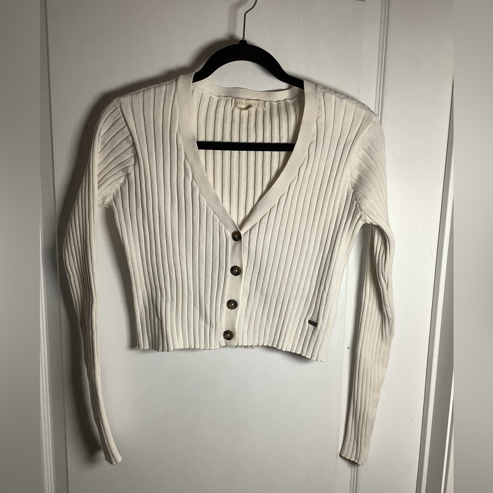Aeropostale Cropped Ribbed Button-Up Cardigan